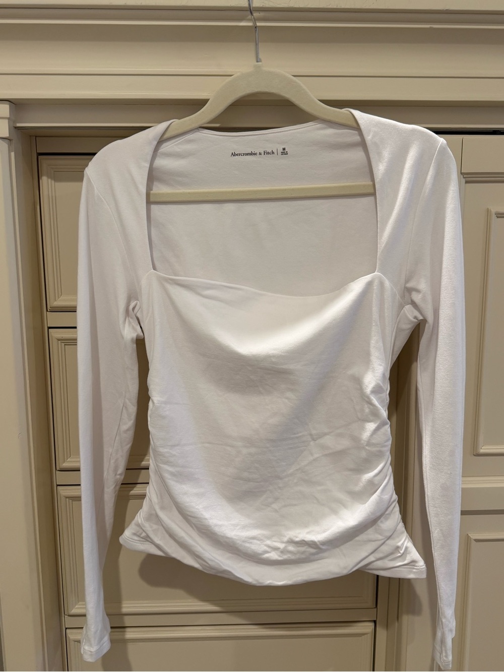 Abercrombie & Fitch White Square-Neck Long Sleeve Top